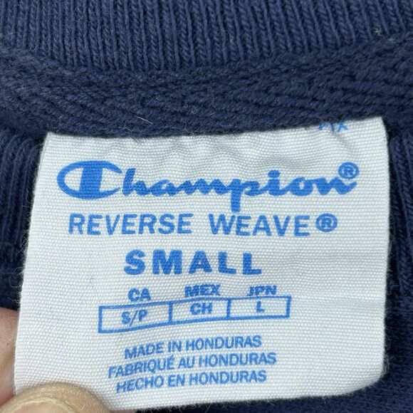 VTG Champion Reverse Weave Women's Small Blue Sweatshirt 90s Spellout Logo Y2K - Picture 4 of 6